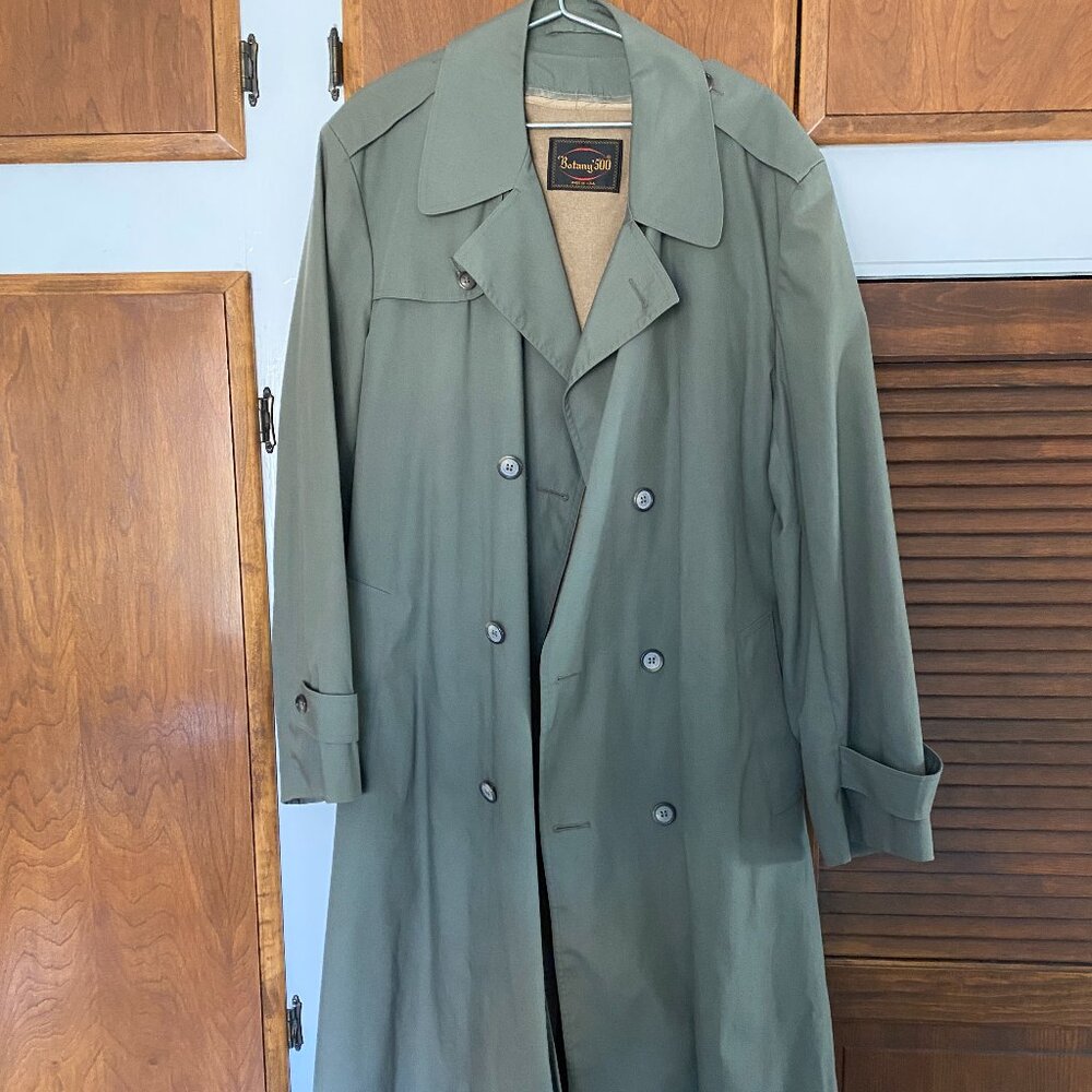 BOTANY 500 Men`s 42L GREEN BELTED RAIN ALL WEATHER fur lined TRENCH COAT USA